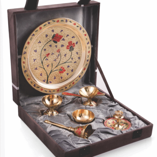 Etched Brass Pooja Set